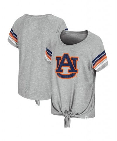 Women's Heathered Gray Auburn Tigers Boo You Knotted Raglan T-Shirt Heathered Gray $21.15 Tops