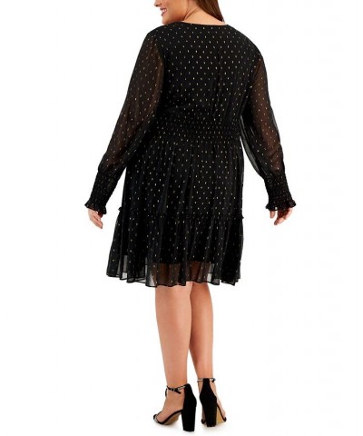 Plus Size Clip-Dot Long-Sleeve Chiffon Dress Black/gold $34.94 Dresses