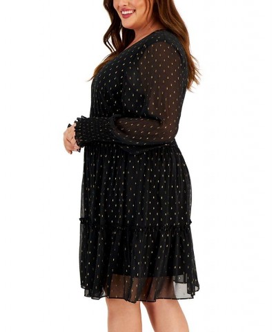 Plus Size Clip-Dot Long-Sleeve Chiffon Dress Black/gold $34.94 Dresses