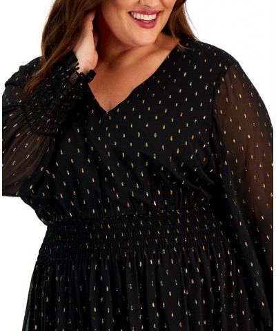 Plus Size Clip-Dot Long-Sleeve Chiffon Dress Black/gold $34.94 Dresses