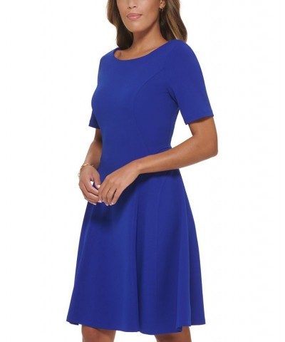 Women's Boat Neck Seamed A-Line Dress Blue $37.73 Dresses