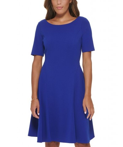 Women's Boat Neck Seamed A-Line Dress Blue $37.73 Dresses