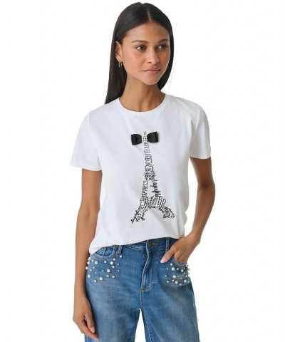 Women's Eiffel-Bow-Graphic T-Shirt White $25.59 Tops