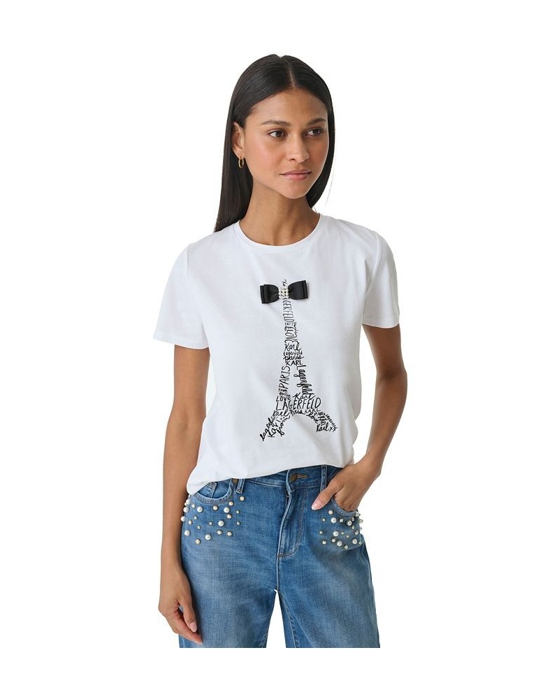 Women's Eiffel-Bow-Graphic T-Shirt White $25.59 Tops