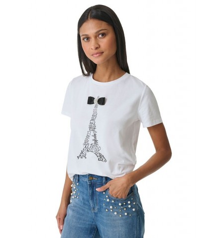 Women's Eiffel-Bow-Graphic T-Shirt White $25.59 Tops