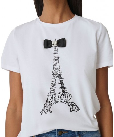 Women's Eiffel-Bow-Graphic T-Shirt White $25.59 Tops