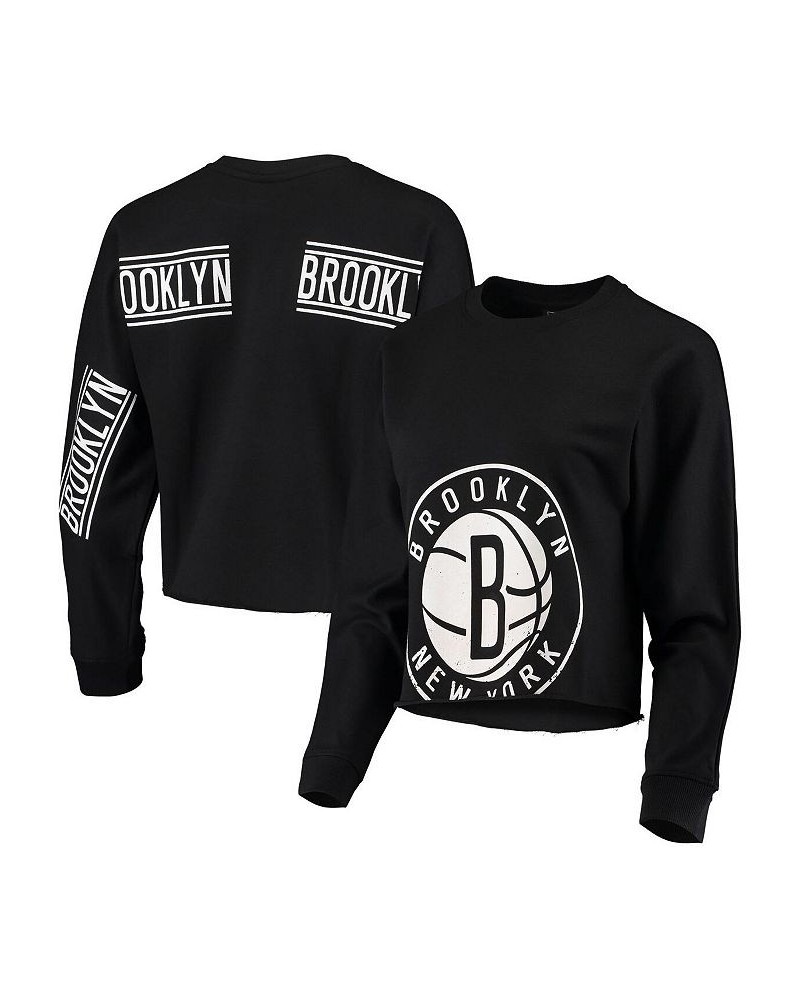 Women's Black Brooklyn Nets Cropped Long Sleeve T-shirt Black $31.79 Tops