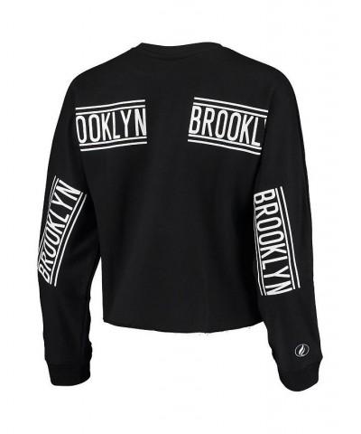 Women's Black Brooklyn Nets Cropped Long Sleeve T-shirt Black $31.79 Tops