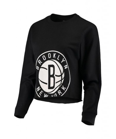 Women's Black Brooklyn Nets Cropped Long Sleeve T-shirt Black $31.79 Tops