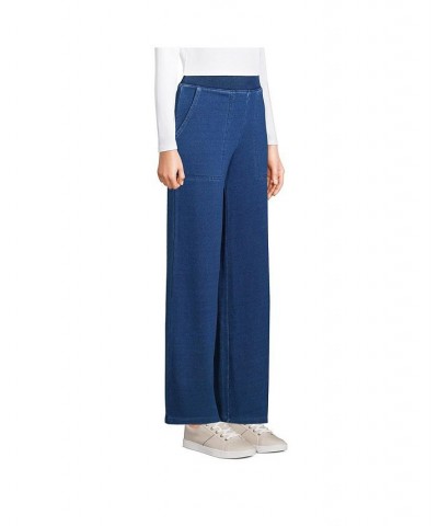 Women's Petite High Rise Serious Sweats Wide Leg Sweatpants Blue $39.72 Pants