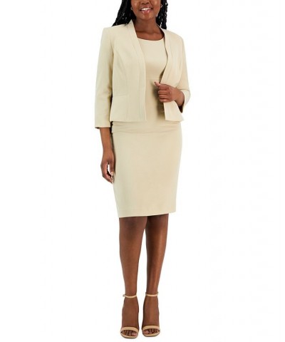 Crepe Open Front Jacket & Crewneck Sheath Dress Suit Regular and Petite Sizes Tan/Beige $130.20 Suits