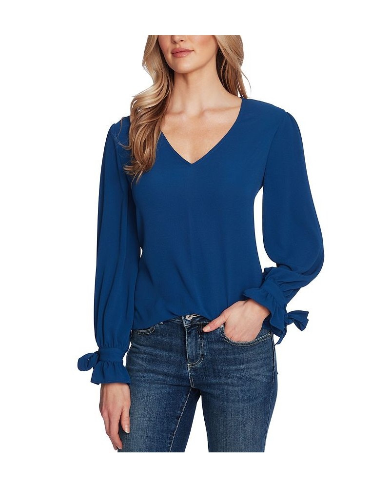 Women's Solid Long Sleeve V-Neck Tie-Cuff Blouse Night Horizon $43.45 Tops