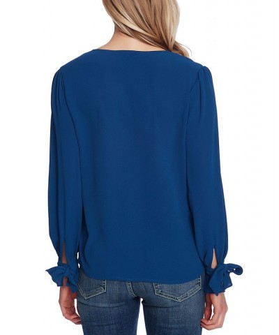 Women's Solid Long Sleeve V-Neck Tie-Cuff Blouse Night Horizon $43.45 Tops