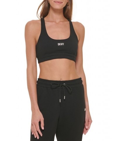 Women's Metallic Logo Print Racerback Bra Black $13.39 Bras