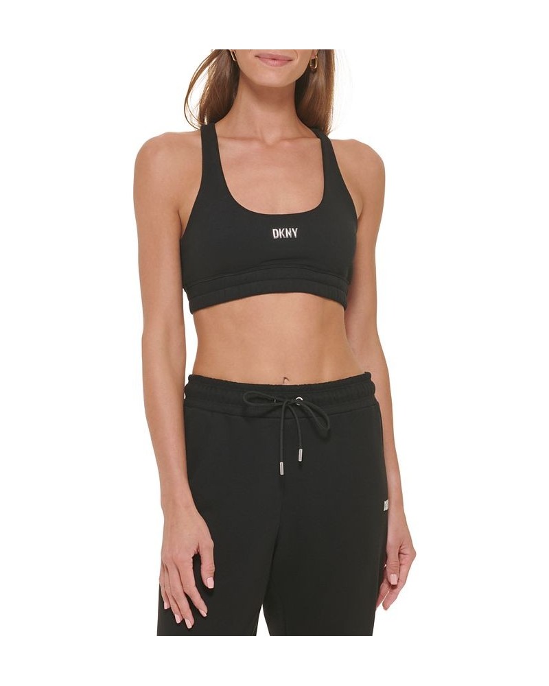 Women's Metallic Logo Print Racerback Bra Black $13.39 Bras