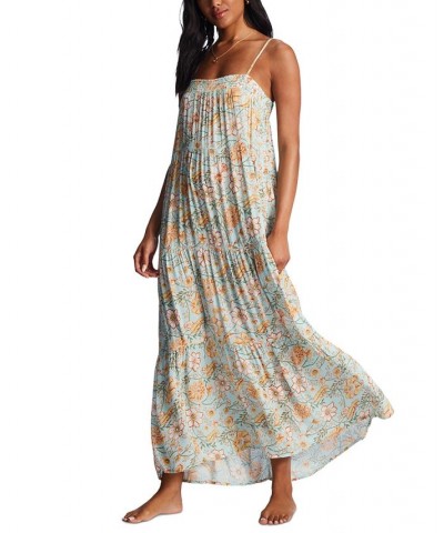 Juniors' Distant Shores Tiered Maxi Dress Pure Aqua $36.88 Dresses