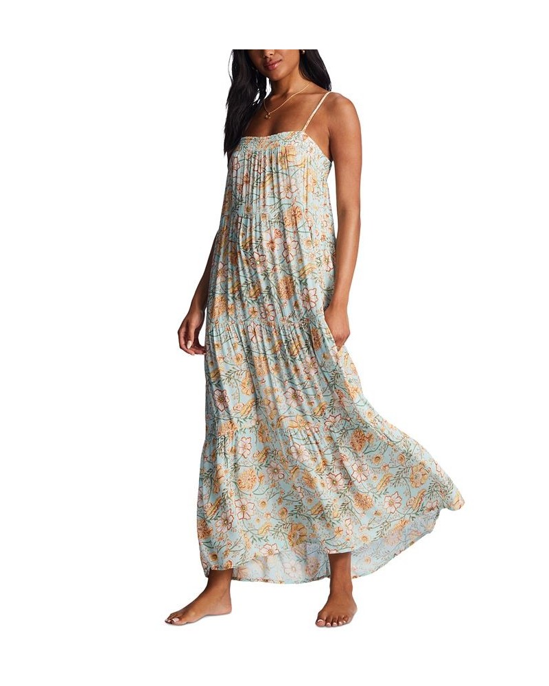 Juniors' Distant Shores Tiered Maxi Dress Pure Aqua $36.88 Dresses