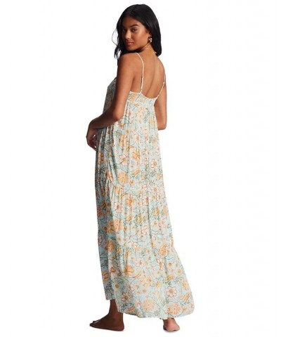 Juniors' Distant Shores Tiered Maxi Dress Pure Aqua $36.88 Dresses