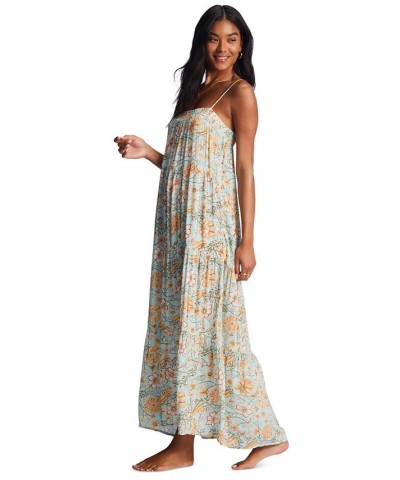 Juniors' Distant Shores Tiered Maxi Dress Pure Aqua $36.88 Dresses