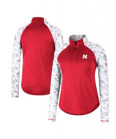 Women's Nebraska Huskers OHT Military-Inspired Appreciation Flash Arctic Camo Raglan Quarter-Zip Jacket Scarlet $31.89 Jackets