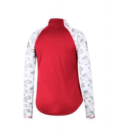 Women's Nebraska Huskers OHT Military-Inspired Appreciation Flash Arctic Camo Raglan Quarter-Zip Jacket Scarlet $31.89 Jackets