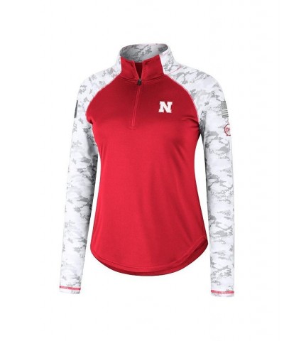 Women's Nebraska Huskers OHT Military-Inspired Appreciation Flash Arctic Camo Raglan Quarter-Zip Jacket Scarlet $31.89 Jackets