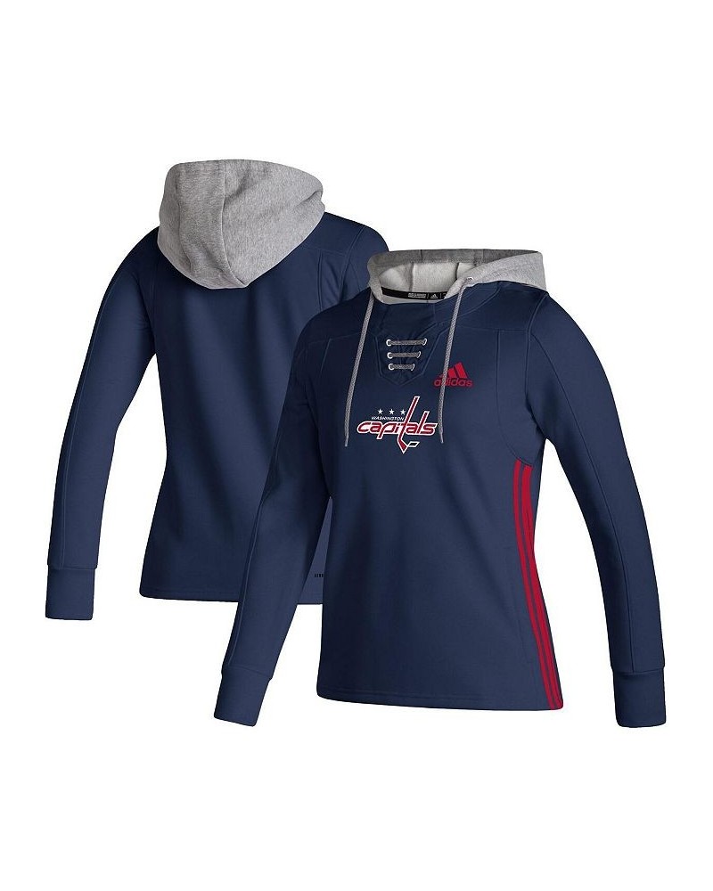 Women's Navy Washington Capitals Skate Lace AEROREADY Pullover Hoodie Navy $40.85 Sweatshirts