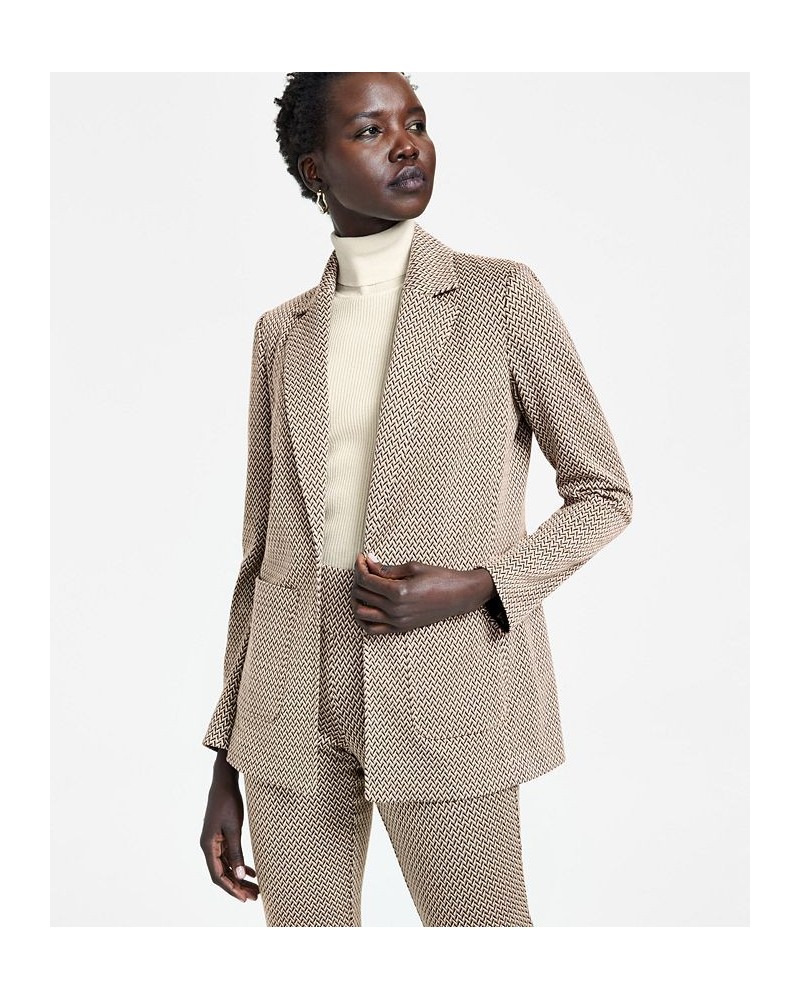 Women's Chevron Open-Front Blazer Latte Multi $48.57 Jackets