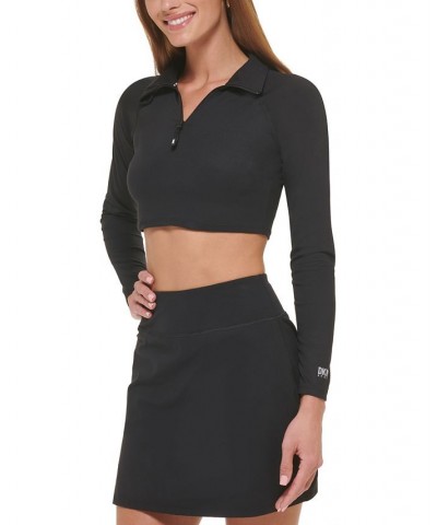 Women's Performance Quarter-Zip Long-Sleeve Crop Top Black $20.27 Tops