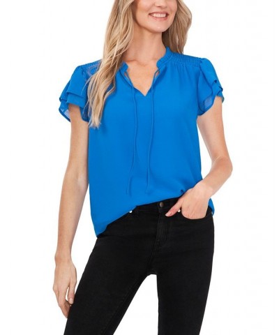 Women's Yoryu Flutter Sleeve Blouse Blue $27.79 Tops