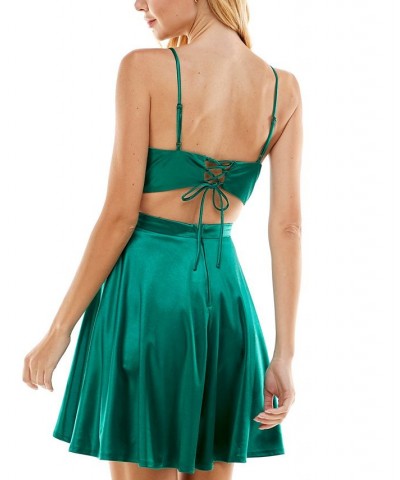 Juniors' Satin Fit & Flare Dress Bright Green $21.02 Dresses