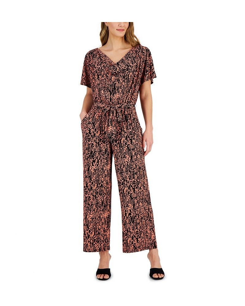 Women's Printed Cowlneck Jumpsuit Black & Coral $22.28 Pants