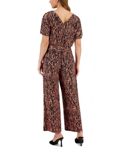 Women's Printed Cowlneck Jumpsuit Black & Coral $22.28 Pants