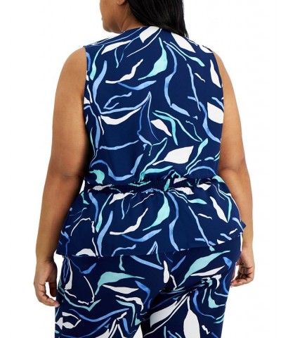 Plus Size Printed Smocked Peplum Tank Blazing Navy $9.66 Tops