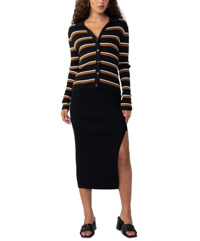 Women's Your Love Striped Button-Front Cardigan Black / Spice Stripe $38.45 Sweaters