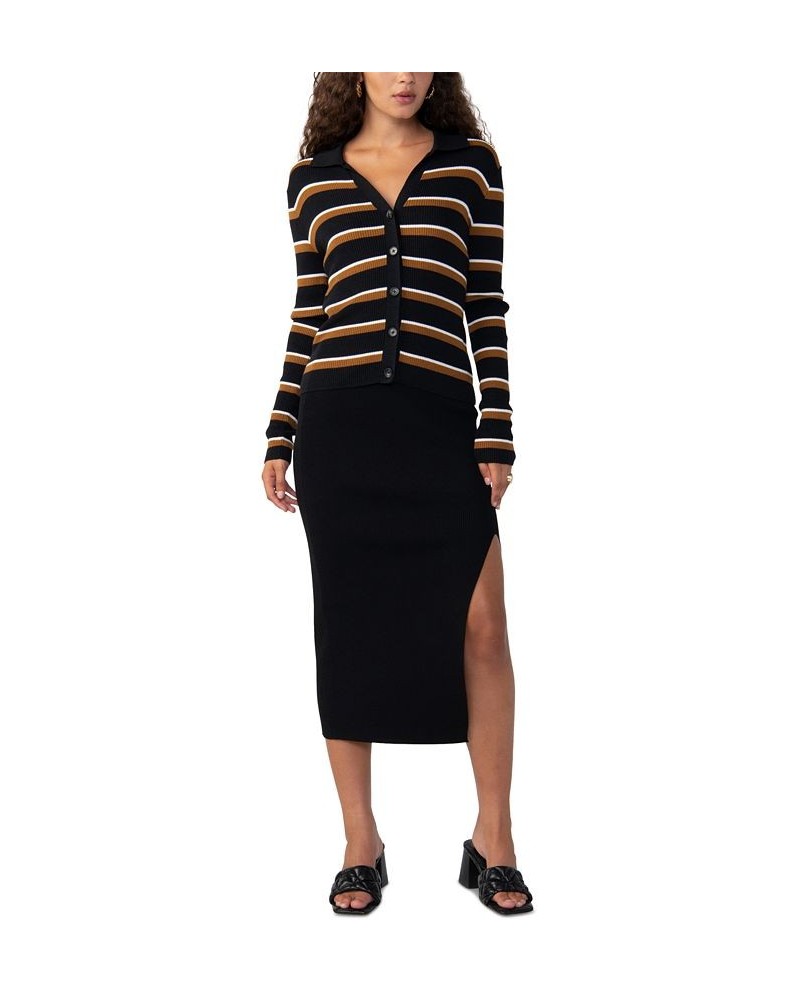 Women's Your Love Striped Button-Front Cardigan Black / Spice Stripe $38.45 Sweaters