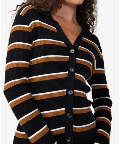 Women's Your Love Striped Button-Front Cardigan Black / Spice Stripe $38.45 Sweaters