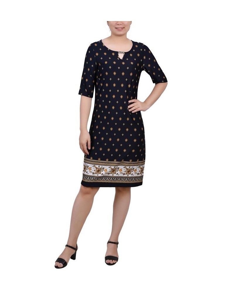 Petite Elbow Sleeve Knee Length Dress with Hardware Navy Taupe Floral $21.46 Dresses