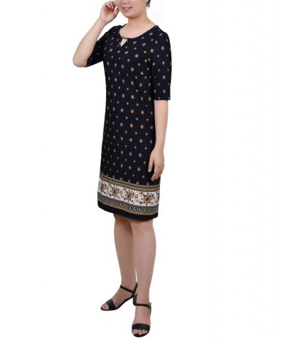 Petite Elbow Sleeve Knee Length Dress with Hardware Navy Taupe Floral $21.46 Dresses