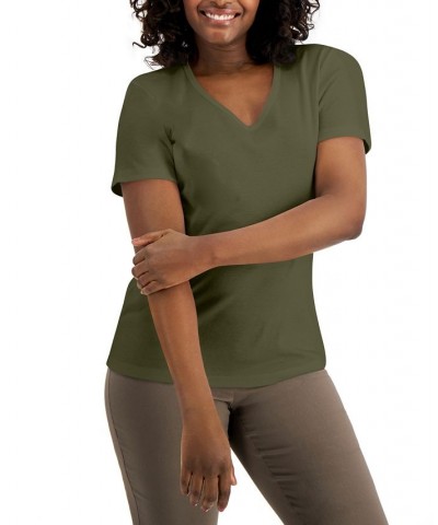 Cotton V-Neck Top Winter Moss $9.87 Tops