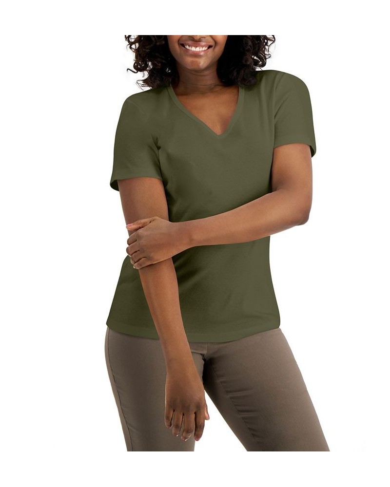 Cotton V-Neck Top Winter Moss $9.87 Tops