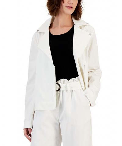 Women's Twill Moto Jacket White $28.22 Jackets