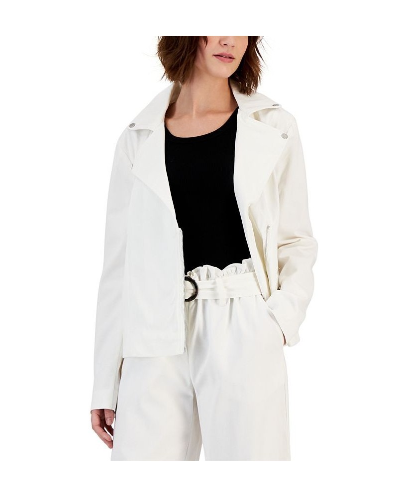 Women's Twill Moto Jacket White $28.22 Jackets