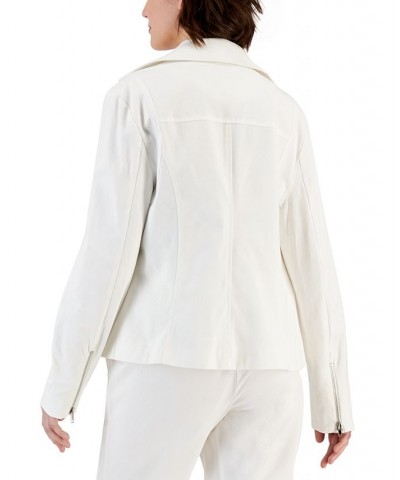 Women's Twill Moto Jacket White $28.22 Jackets