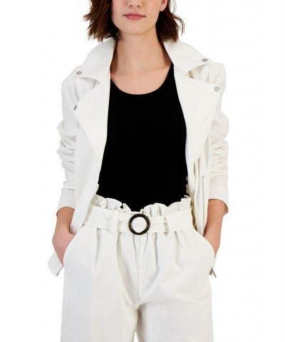 Women's Twill Moto Jacket White $28.22 Jackets