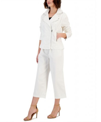 Women's Twill Moto Jacket White $28.22 Jackets