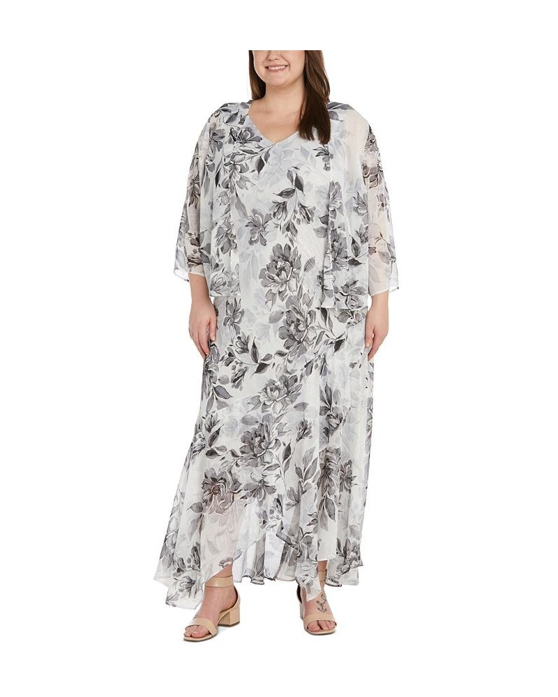 Plus Size 2-Pc. Floral-Print Dress & Jacket Black Silver $70.03 Dresses