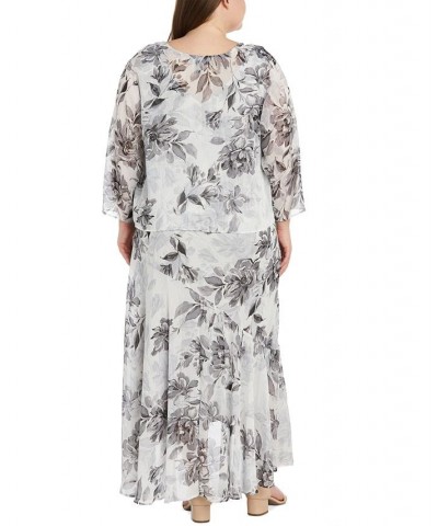 Plus Size 2-Pc. Floral-Print Dress & Jacket Black Silver $70.03 Dresses