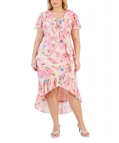 Plus Size Floral-Print Flutter-Sleeve Faux-Wrap Dress Dusty Rose $71.52 Dresses