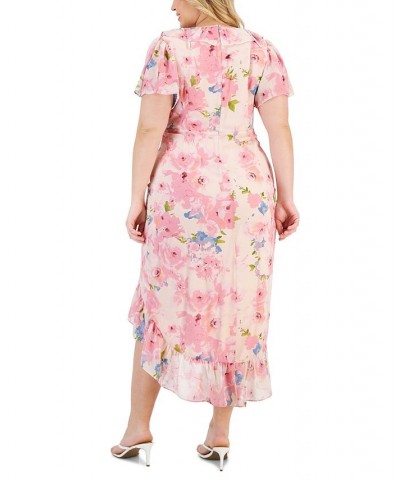 Plus Size Floral-Print Flutter-Sleeve Faux-Wrap Dress Dusty Rose $71.52 Dresses